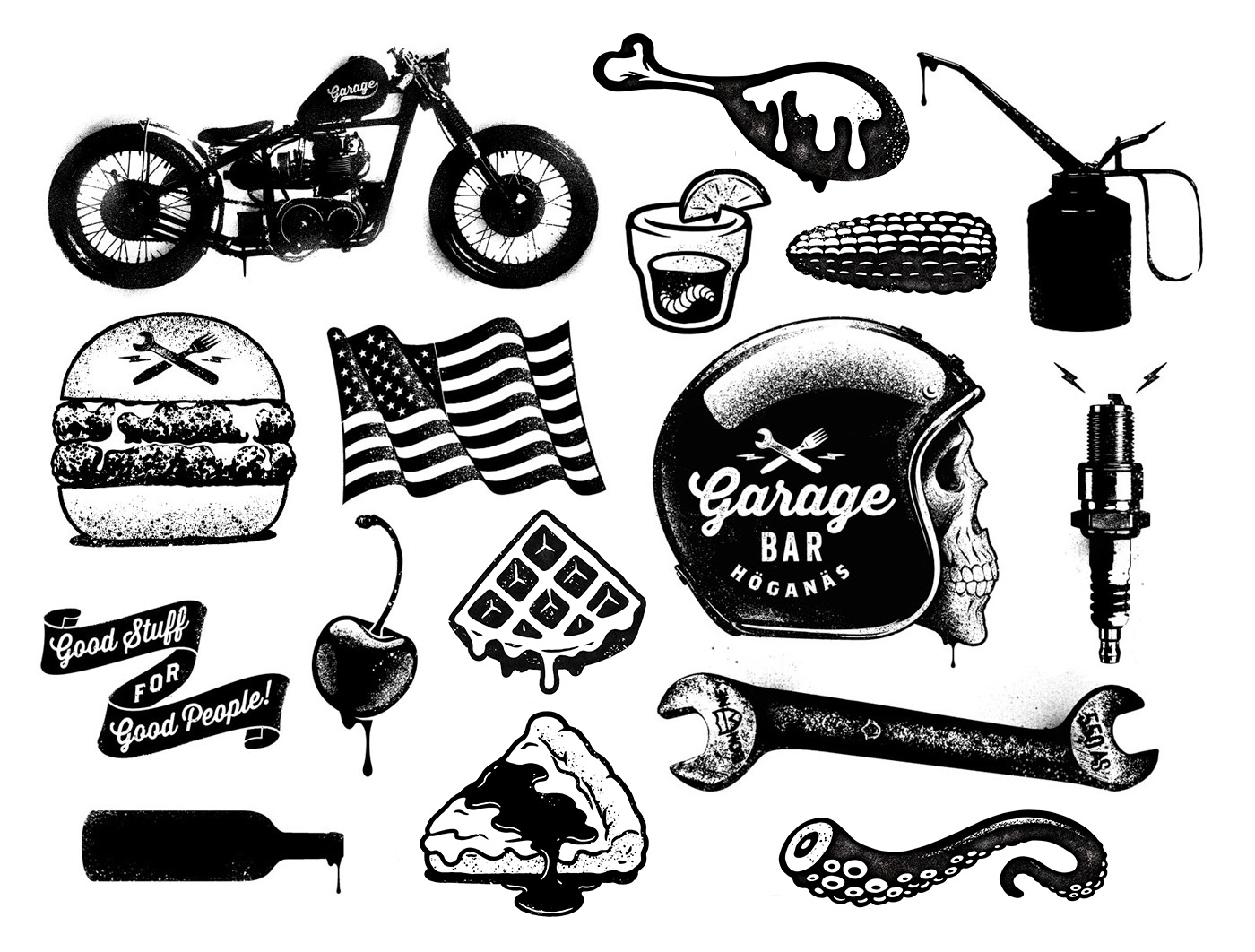 Garage bar - brand design illustrations